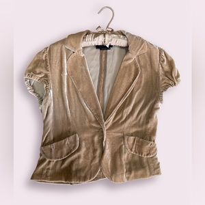 BCBG Max Azria Crushed Velvet Blazer Jacket Ruched Sleeve Goldenrod Gold Medium